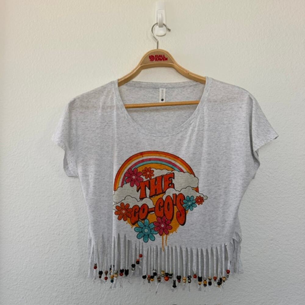 The GoGo's Cropped Tee Next Level Band Concert Women's Medium Beaded Fringe
